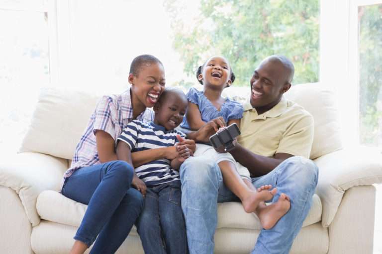 happy family on a couch